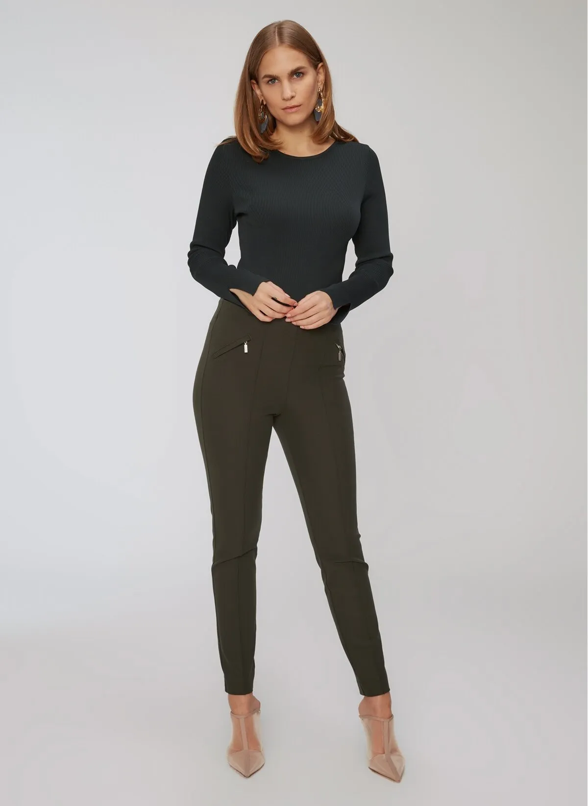 13780 Khaki Zip Detail Skinny Pants