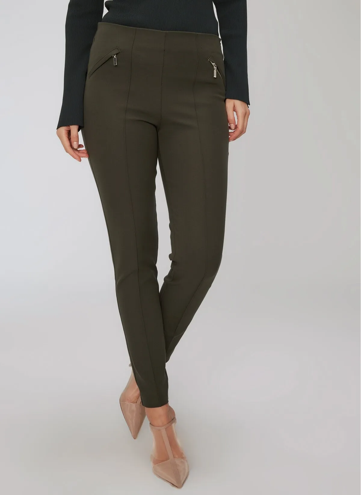 13780 Khaki Zip Detail Skinny Pants