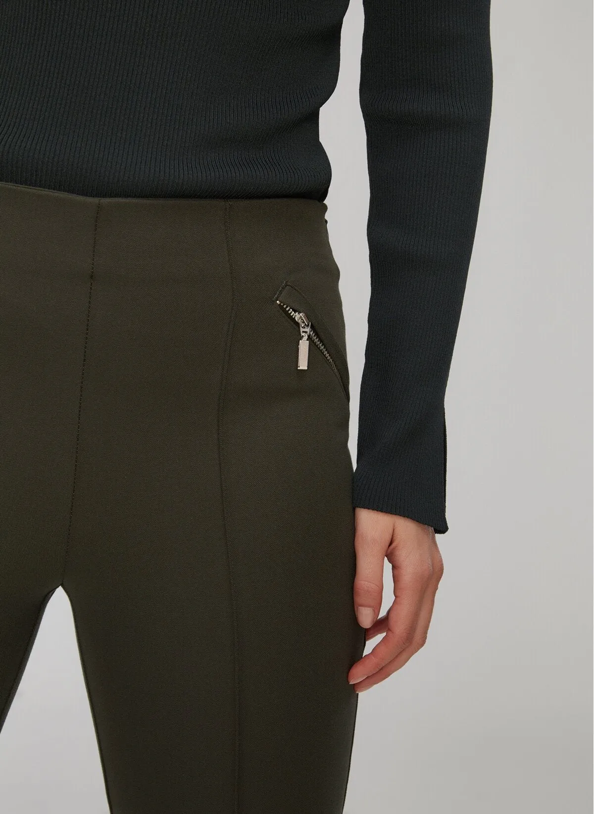 13780 Khaki Zip Detail Skinny Pants