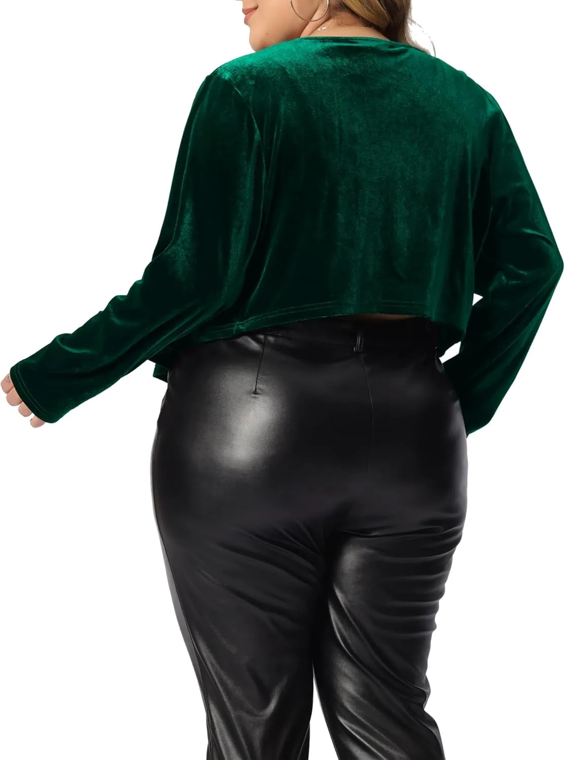 Agnes Orinda Plus Size Velvet Cardigan for Women Open Front Long Sleeve Cropped Jacket Cardigans