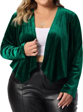 Agnes Orinda Plus Size Velvet Cardigan for Women Open Front Long Sleeve Cropped Jacket Cardigans