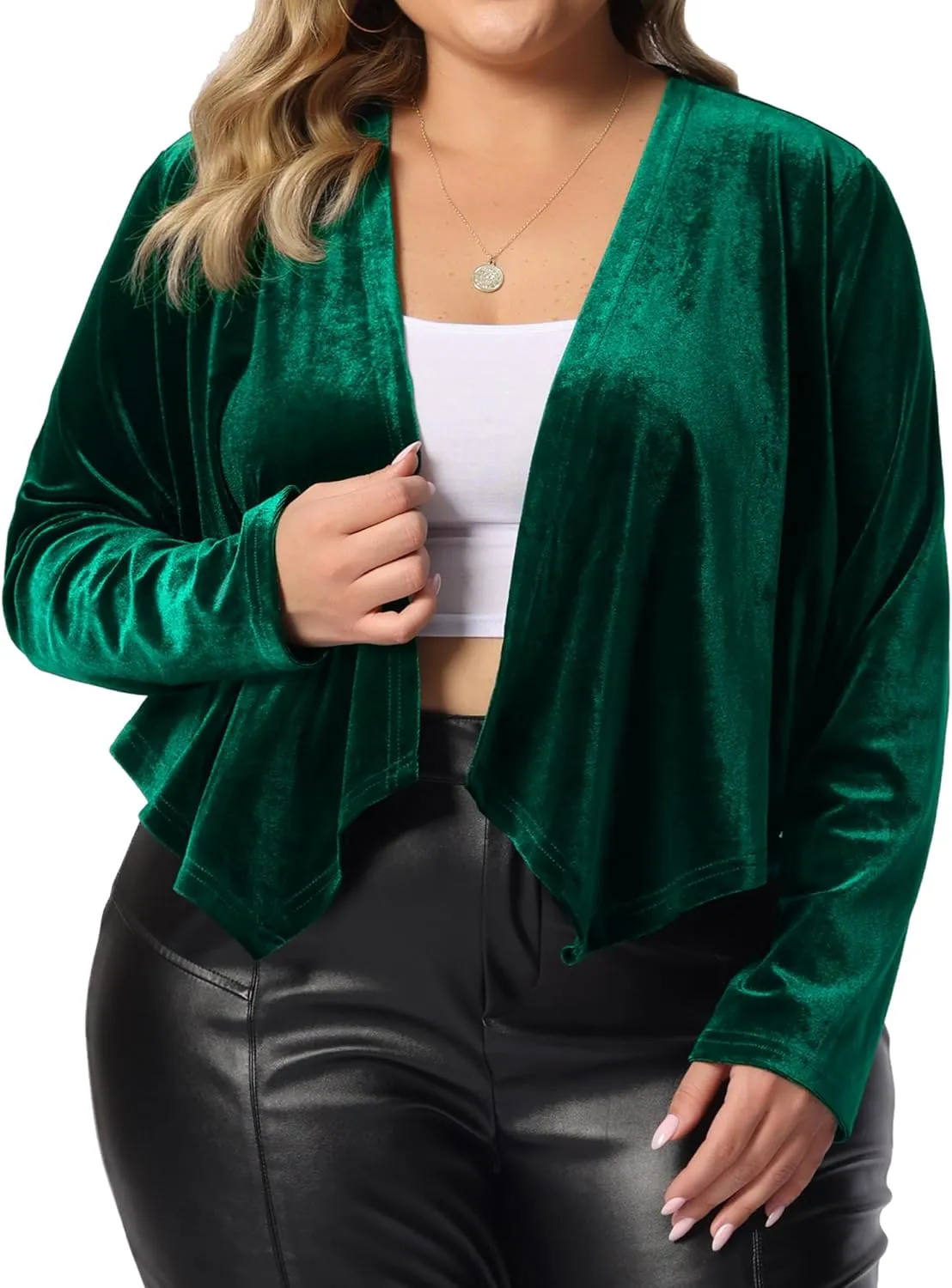 Agnes Orinda Plus Size Velvet Cardigan for Women Open Front Long Sleeve Cropped Jacket Cardigans