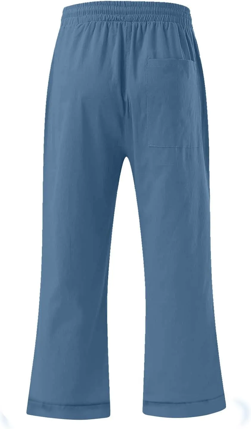 Anjikang Womens Capris for Summer Plus Size Lightweight Linen Capri Pants High Waisted Wide Leg Cropped Pants with Pockets