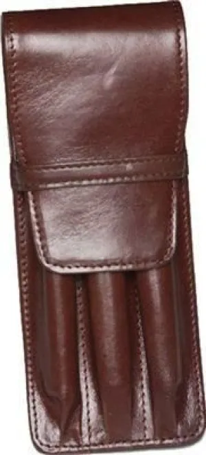 Aston Leather 3 Pen Holder Brown