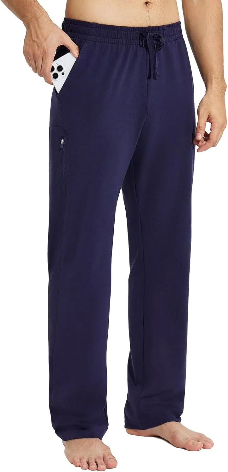 baleaf Men's Sweatpants Casual Lounge Cotton Pajama Yoga Pants Open Bottom Straight Leg Male Sweat Pants with Pockets