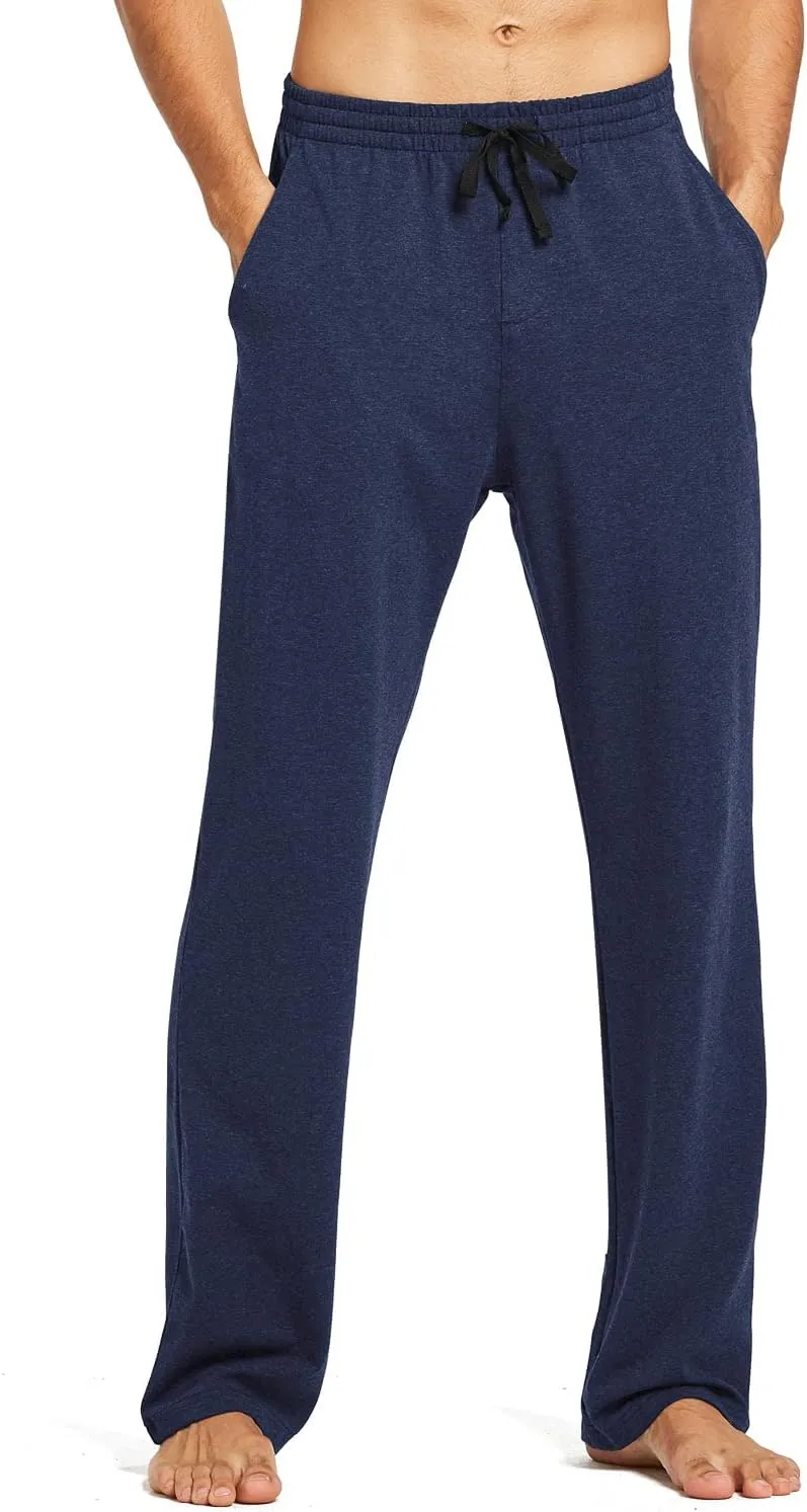 baleaf Men's Sweatpants Casual Lounge Cotton Pajama Yoga Pants Open Bottom Straight Leg Male Sweat Pants with Pockets