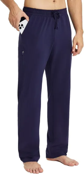 baleaf Men's Sweatpants Casual Lounge Cotton Pajama Yoga Pants Open Bottom Straight Leg Male Sweat Pants with Pockets
