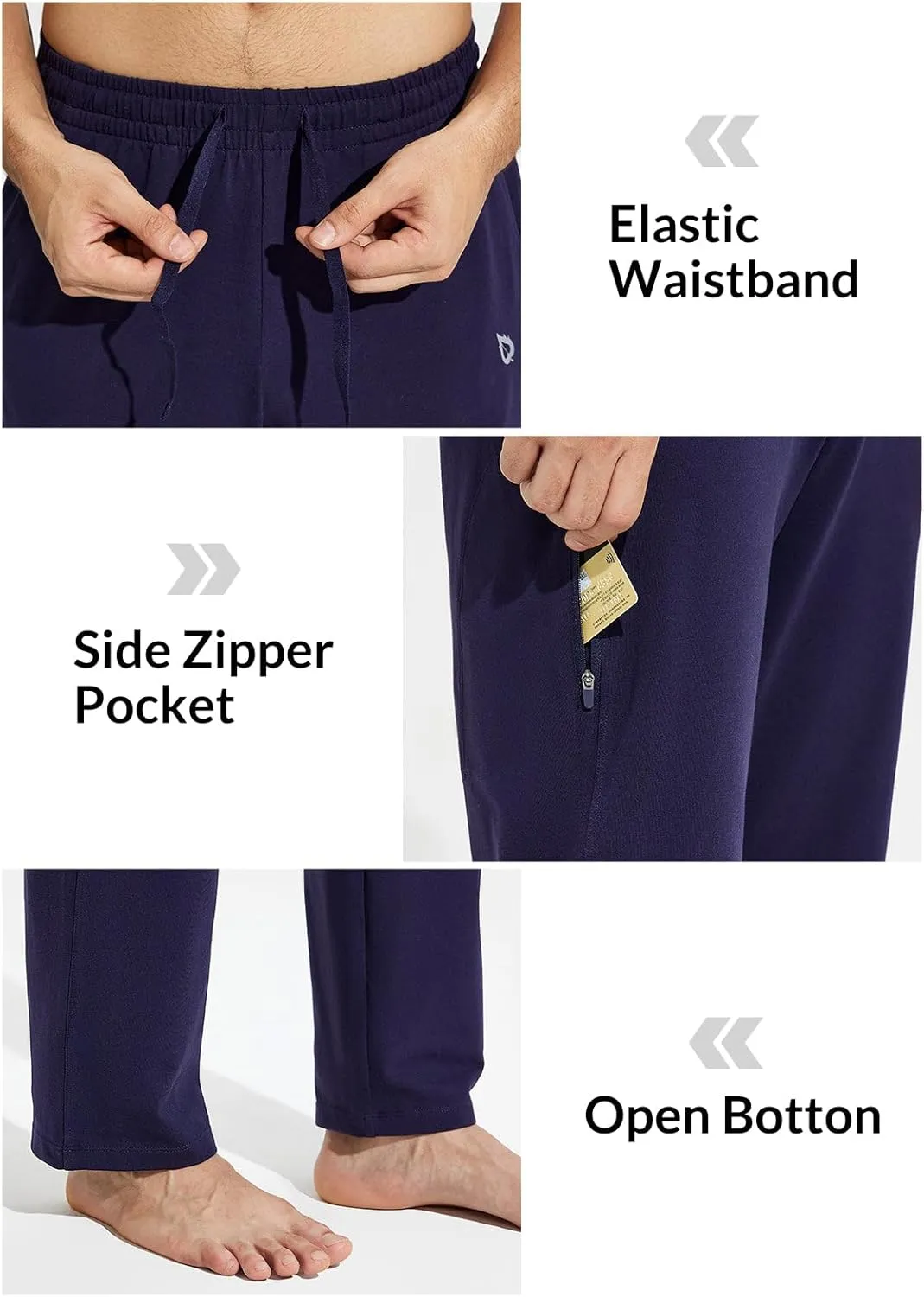baleaf Men's Sweatpants Casual Lounge Cotton Pajama Yoga Pants Open Bottom Straight Leg Male Sweat Pants with Pockets