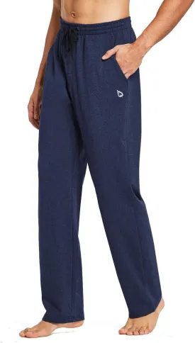 baleaf Men's Sweatpants Casual Lounge Cotton Pajama Yoga Pants Open Bottom Straight Leg Male Sweat Pants with Pockets