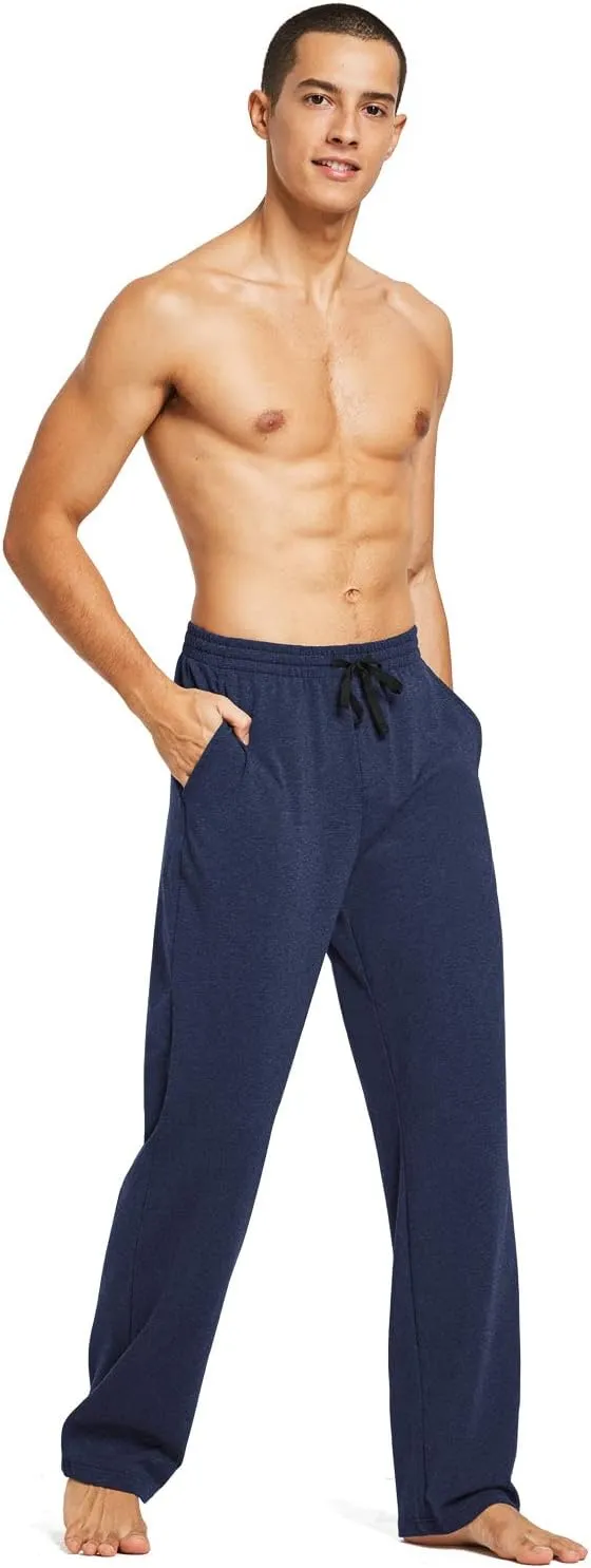baleaf Men's Sweatpants Casual Lounge Cotton Pajama Yoga Pants Open Bottom Straight Leg Male Sweat Pants with Pockets