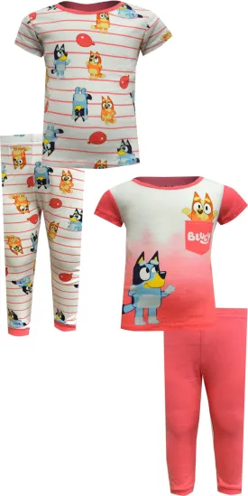 Bluey and Bingo 4 Pc Cotton Coral Pajamas