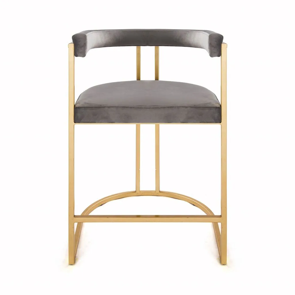 Cromwell Grey Velvet & Gold Counter Stool