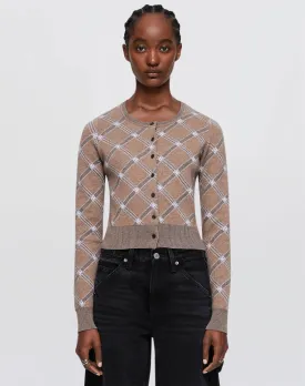 Cropped Crewneck Cardi - Camel Combo