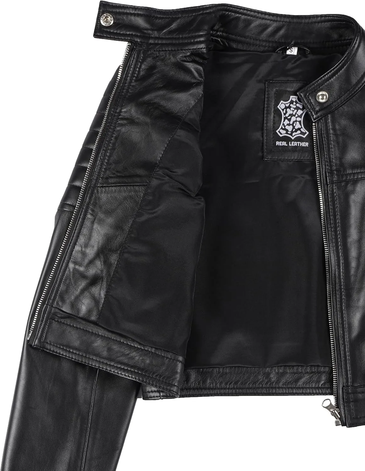 Decrum Cropped Leather Jacket Women  Trendy Short Real Lambskin Womens Leather Jacket