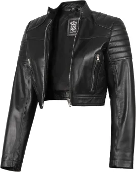 Decrum Cropped Leather Jacket Women  Trendy Short Real Lambskin Womens Leather Jacket