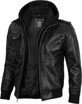 Decrum Hooded Leather Jacket Men - Casual Detachable Hood Leather Jackets for Men