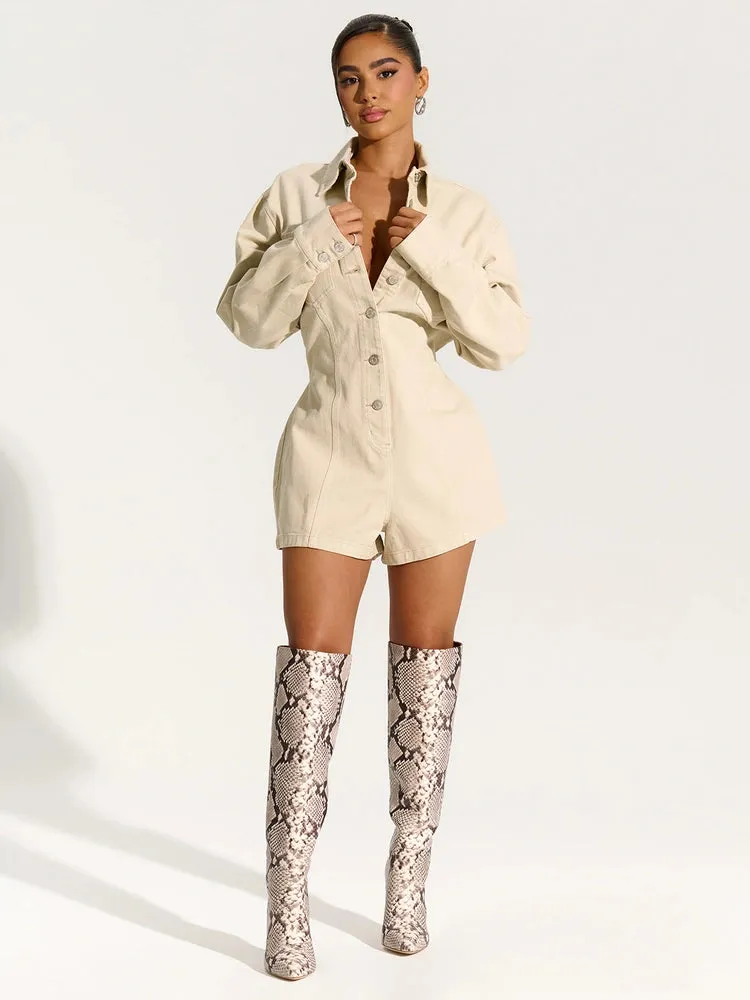 Denim Button Up Romper