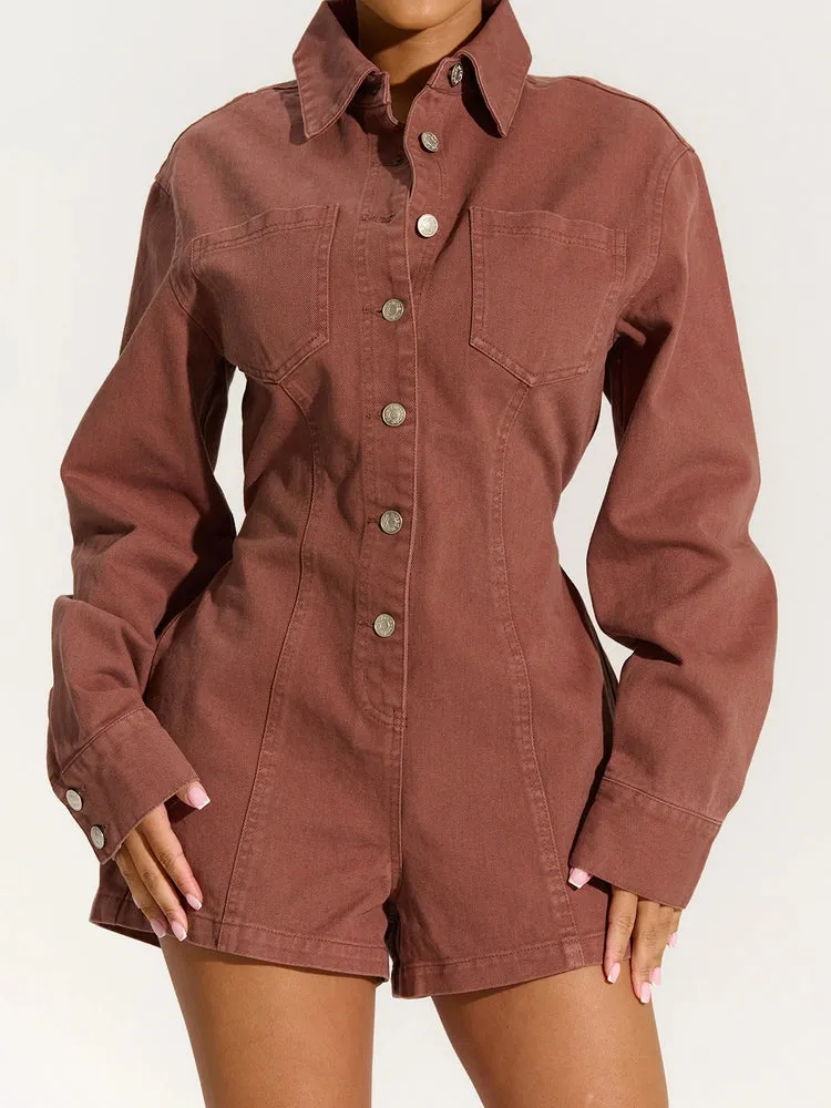 Denim Button Up Romper