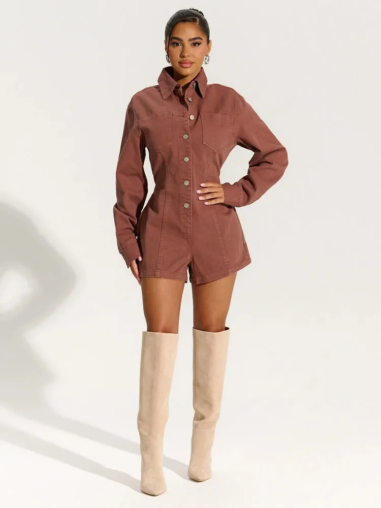 Denim Button Up Romper