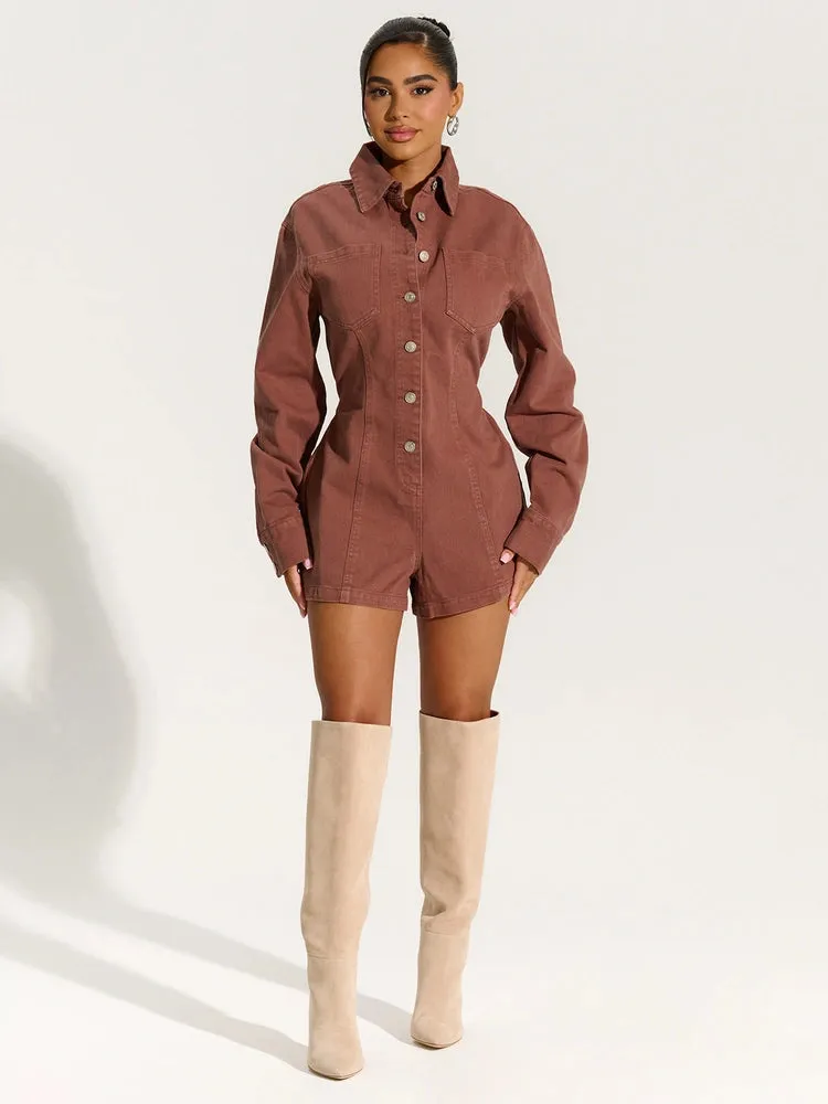 Denim Button Up Romper