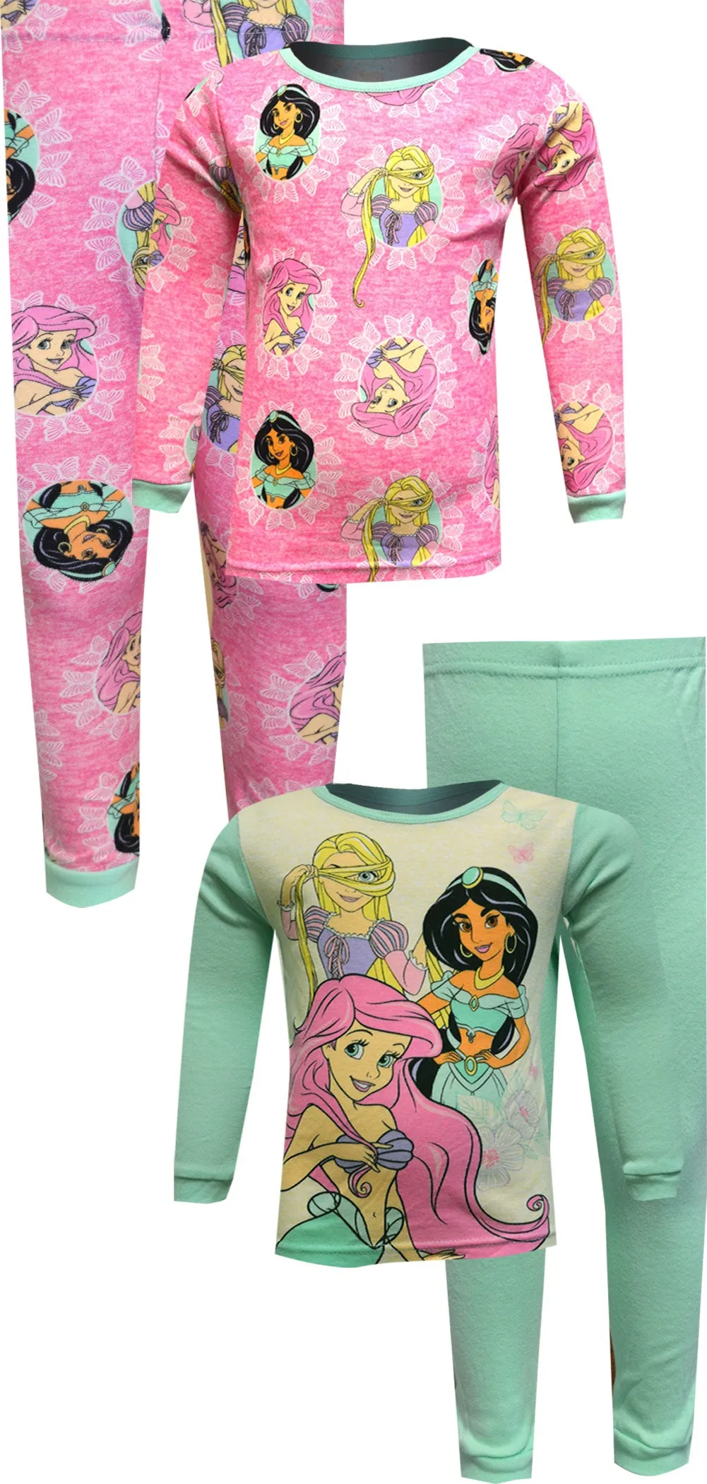 Disney Princess Jasmine Ariel Rapunzel 4 Pc Cotton Toddler Pajama