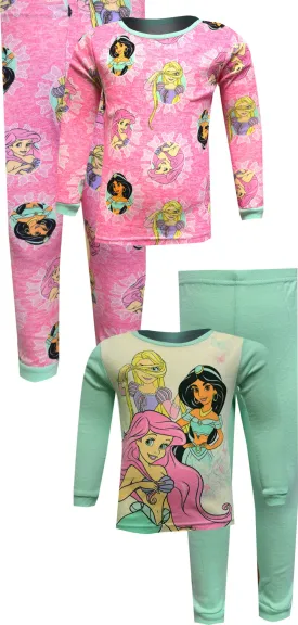 Disney Princess Jasmine Ariel Rapunzel 4 Pc Cotton Toddler Pajama
