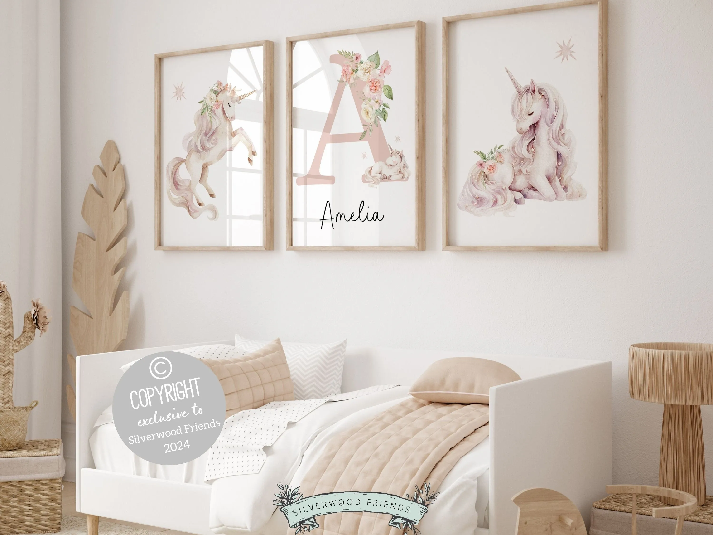 Floral Unicorn Nursery Prints - Personalised