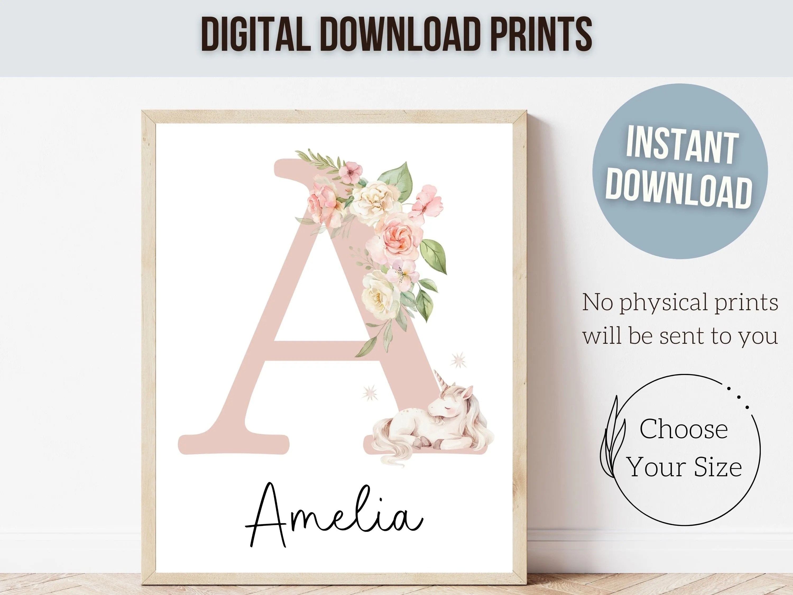 Floral Unicorn Nursery Prints - Personalised