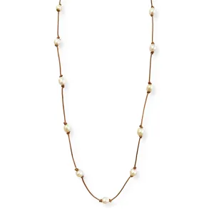 Freshwater Pearl & Leather Necklace - "Madge"