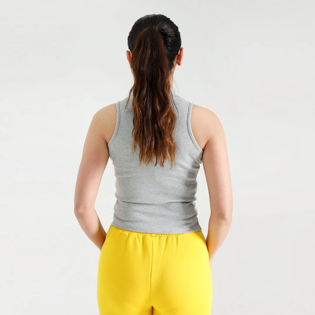 Grey Ribbed Sleeveless Mock Neck Top