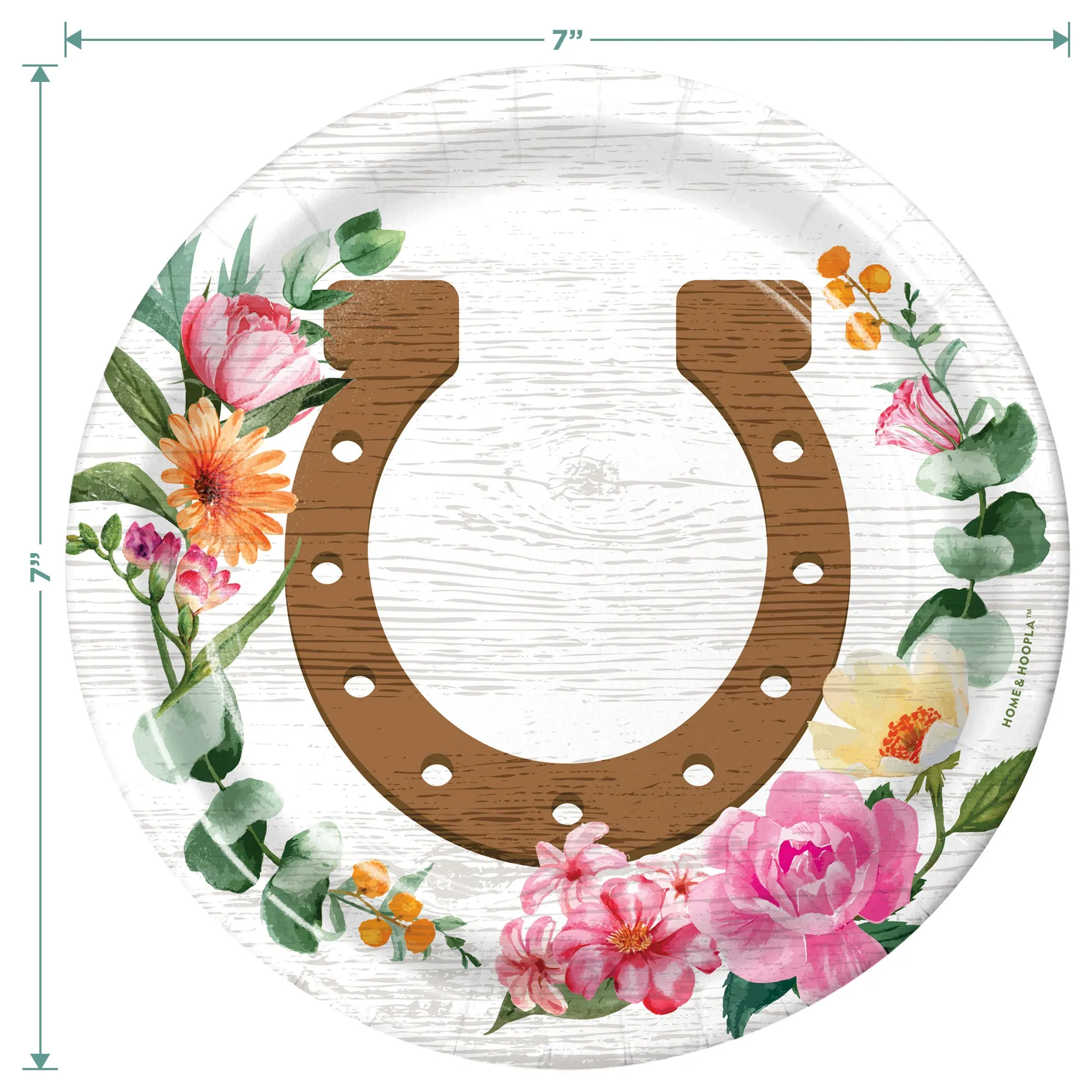 Horse Party Wood & Floral Party Horseshoe Paper Dessert Plates and Beverage Napkins For Cowgirl Party Decorations (16 Plates & Napkins)