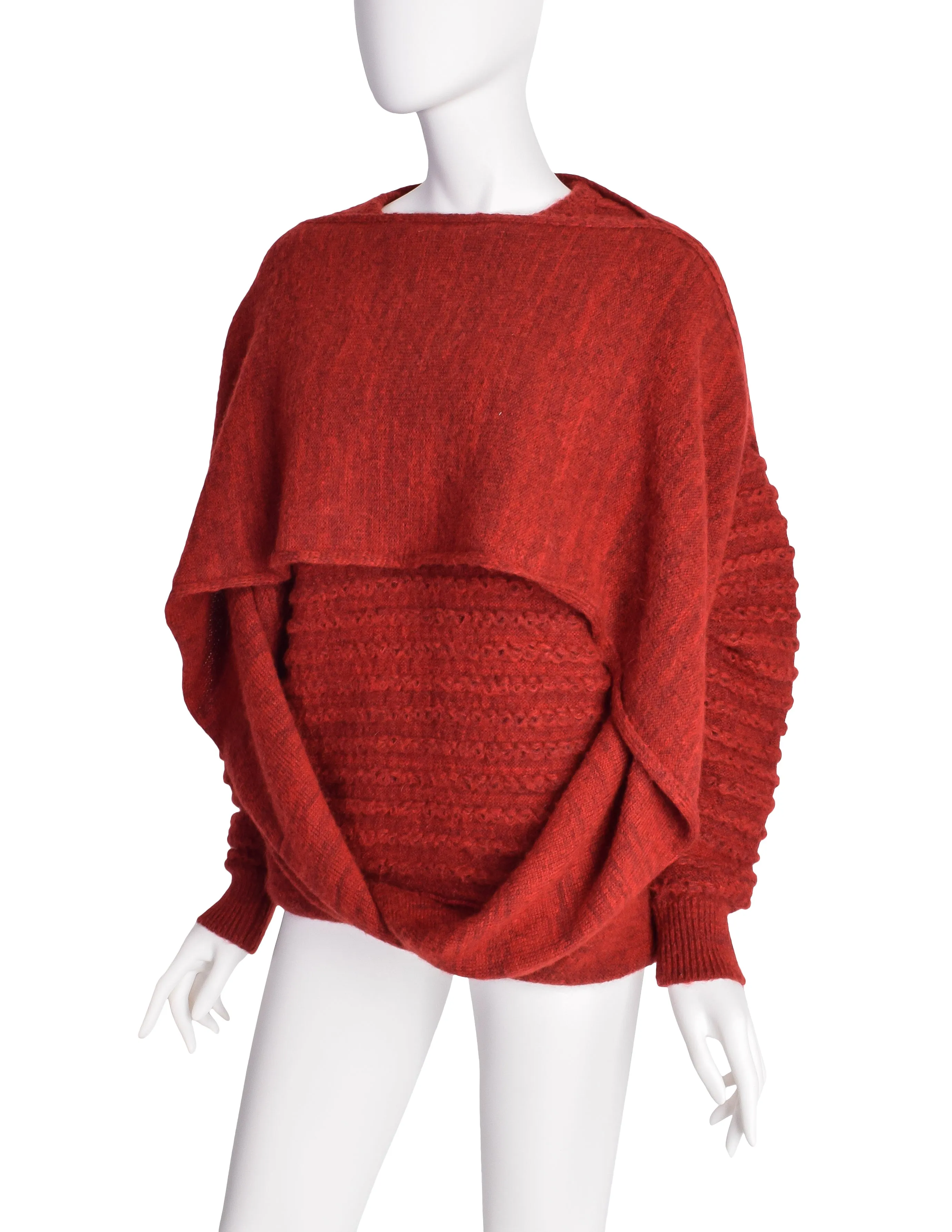Issey Miyake Vintage Rusty Red Knit Wool Blend Convertible Sweater