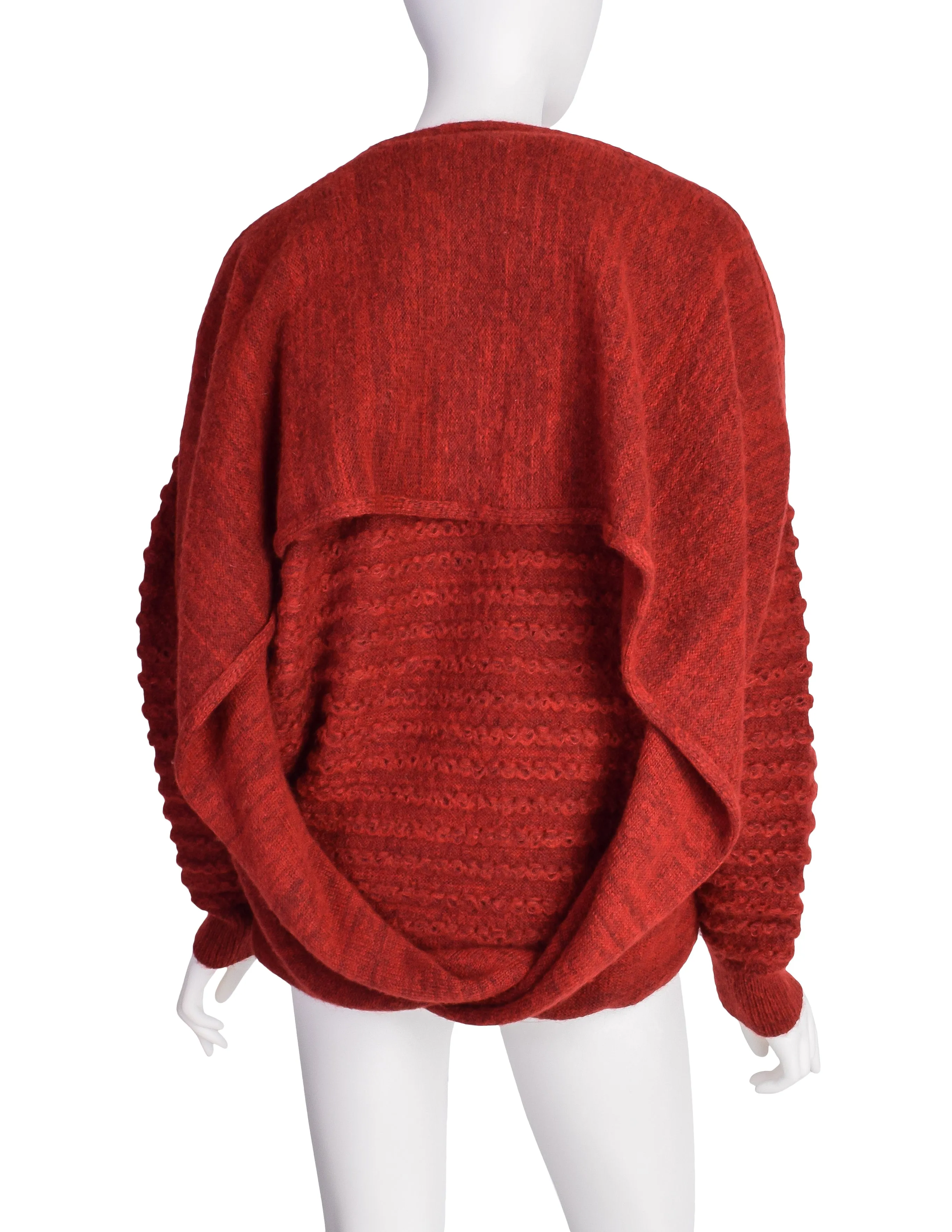 Issey Miyake Vintage Rusty Red Knit Wool Blend Convertible Sweater