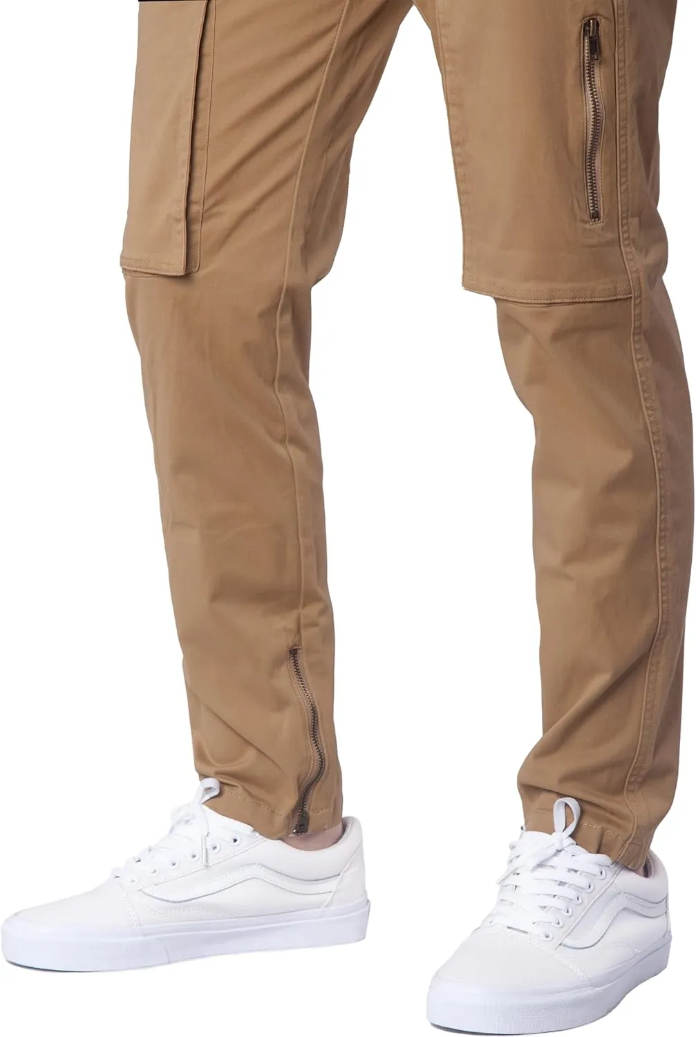 ITALYMORN Slim Fit Khaki Cargo Joggers for Men with Zipper Ankle Stretch Casual Chino Pants