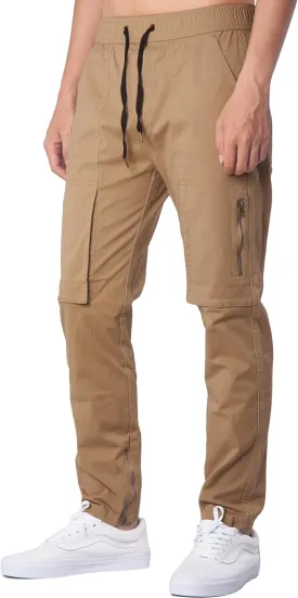 ITALYMORN Slim Fit Khaki Cargo Joggers for Men with Zipper Ankle Stretch Casual Chino Pants