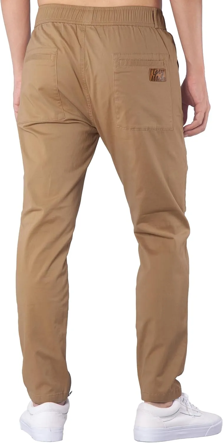 ITALYMORN Slim Fit Khaki Cargo Joggers for Men with Zipper Ankle Stretch Casual Chino Pants