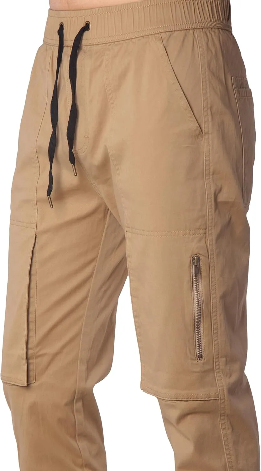 ITALYMORN Slim Fit Khaki Cargo Joggers for Men with Zipper Ankle Stretch Casual Chino Pants
