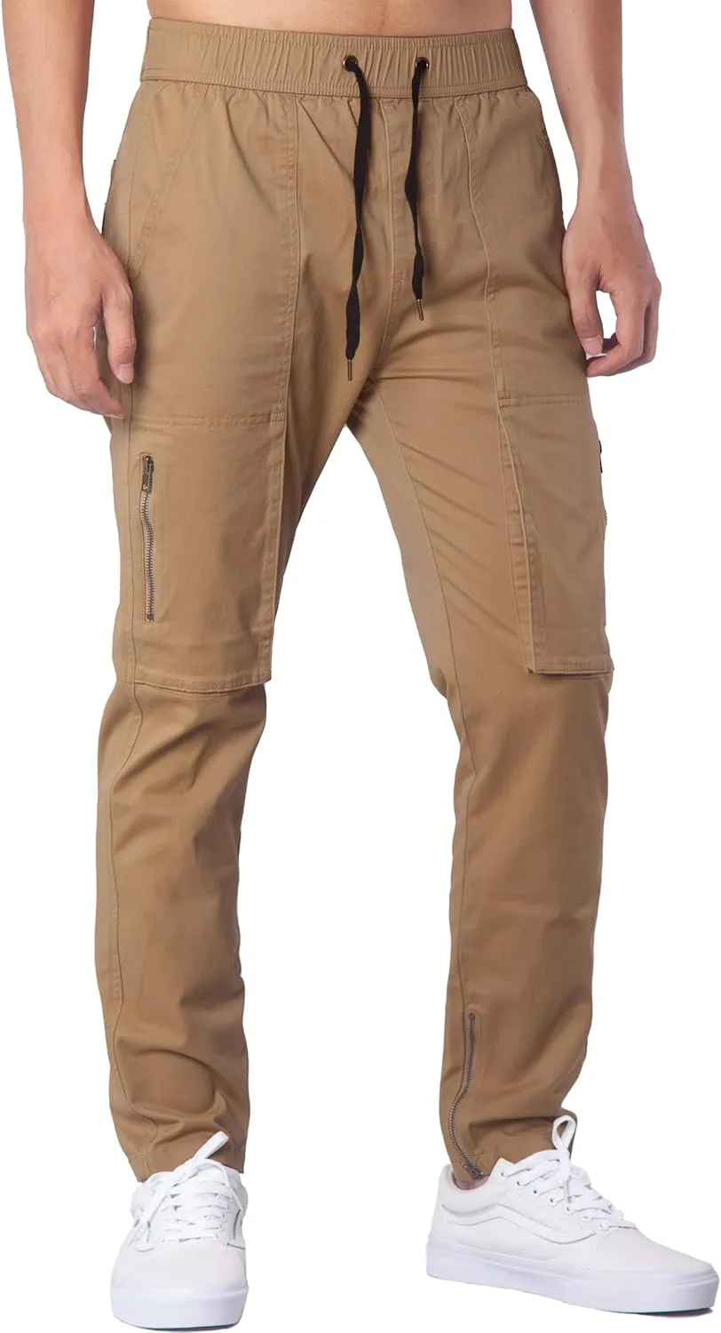 ITALYMORN Slim Fit Khaki Cargo Joggers for Men with Zipper Ankle Stretch Casual Chino Pants