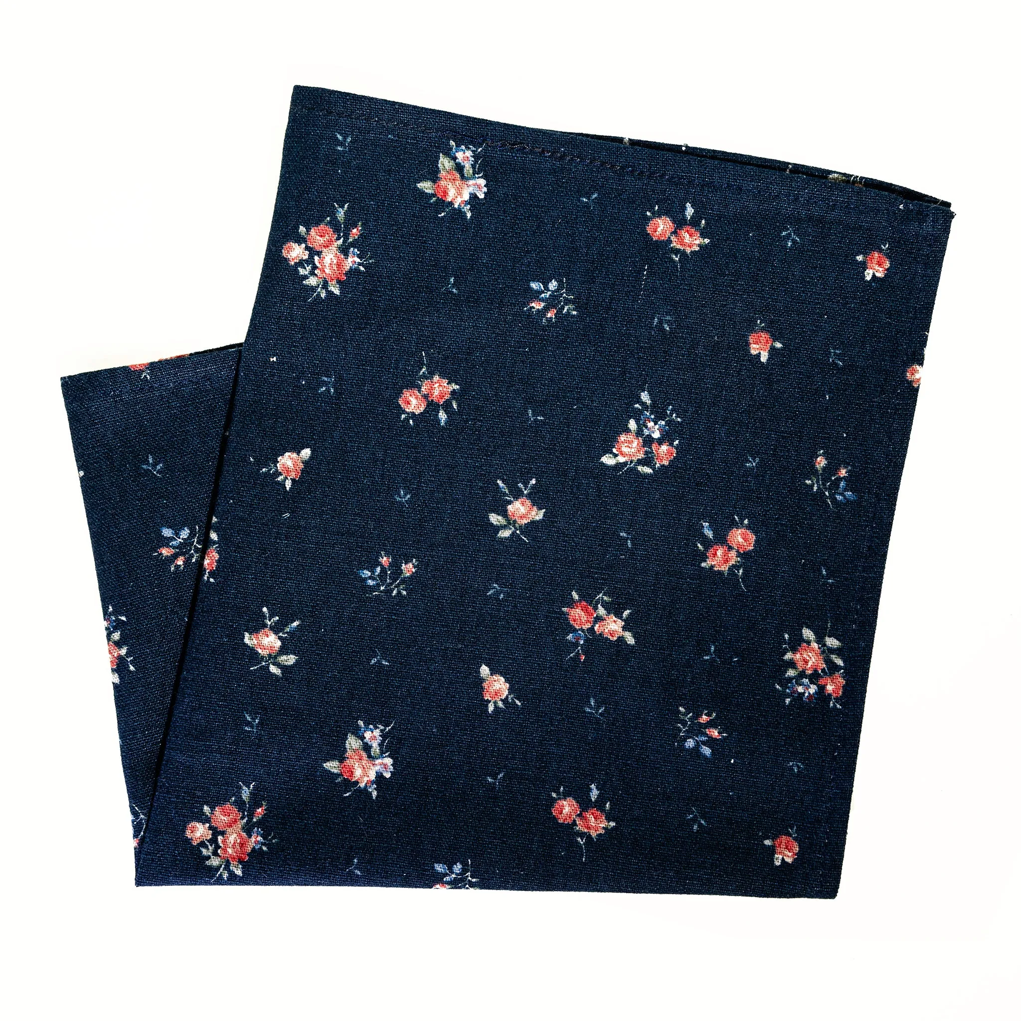 Japanese Floral Print on Navy Pocket Square