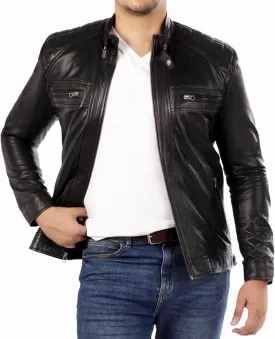 Jild Signature Diamond Style Lambskin Leather Jacket Men - Premium Leather Caf Racer Vintage Look Motorcycle Jacket Men
