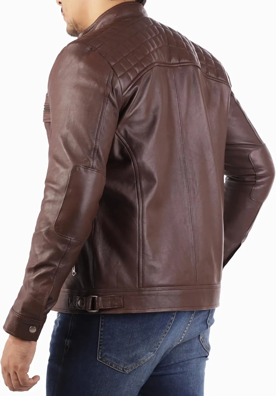 Jild Signature Diamond Style Lambskin Leather Jacket Men - Premium Leather Caf Racer Vintage Look Motorcycle Jacket Men