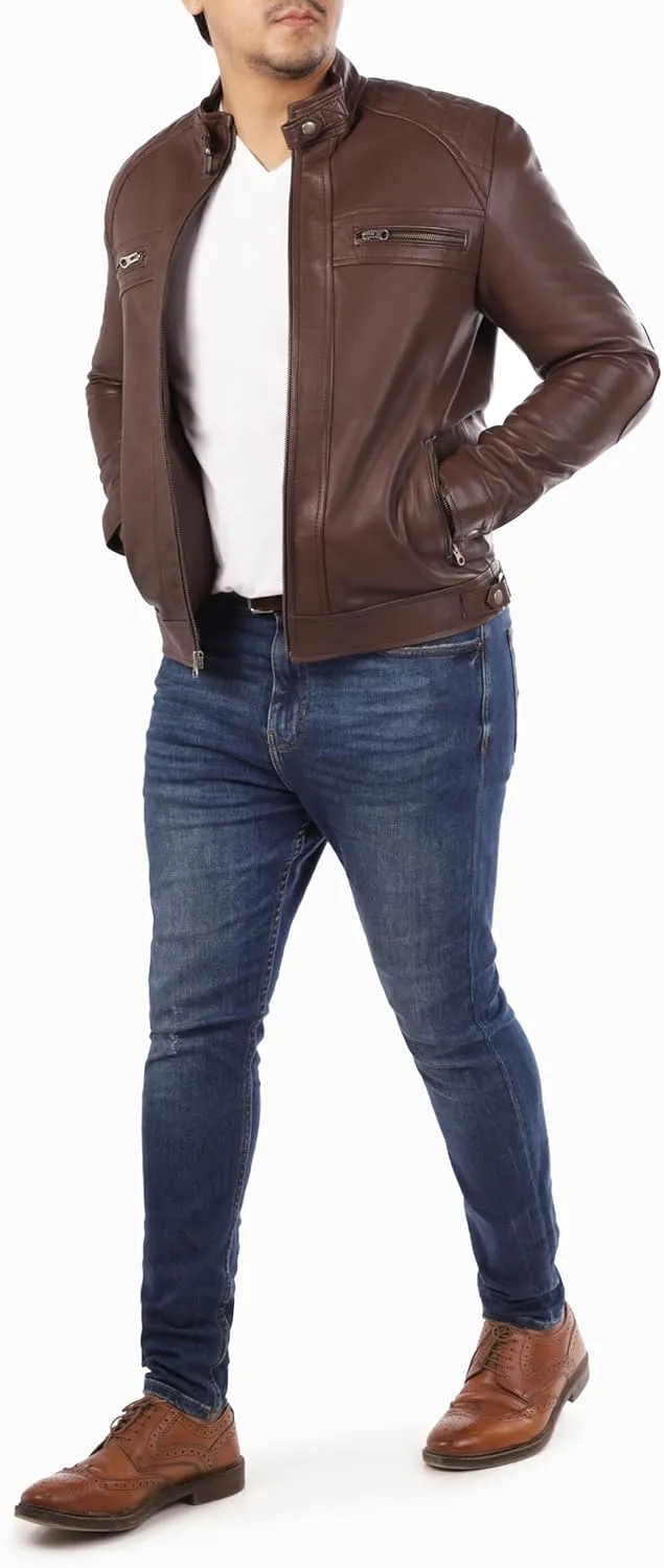 Jild Signature Diamond Style Lambskin Leather Jacket Men - Premium Leather Caf Racer Vintage Look Motorcycle Jacket Men