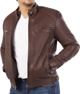 Jild Signature Diamond Style Lambskin Leather Jacket Men - Premium Leather Caf Racer Vintage Look Motorcycle Jacket Men
