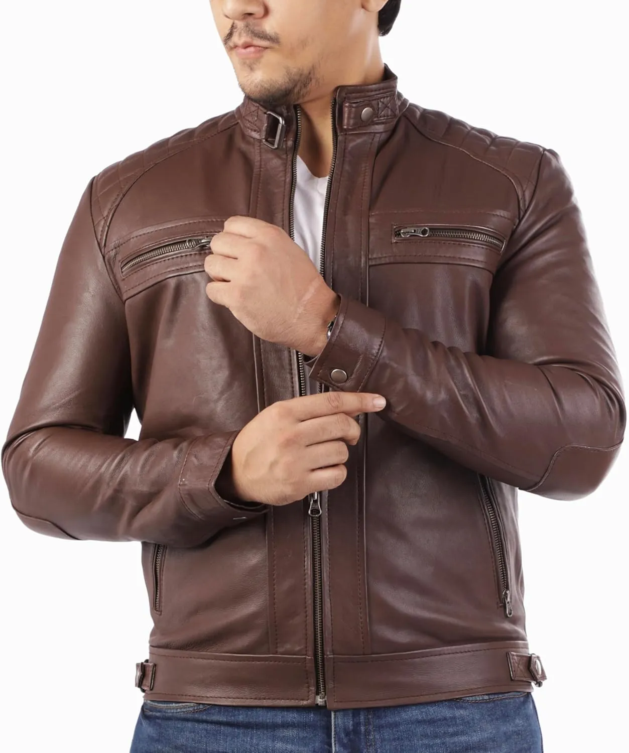 Jild Signature Diamond Style Lambskin Leather Jacket Men - Premium Leather Caf Racer Vintage Look Motorcycle Jacket Men