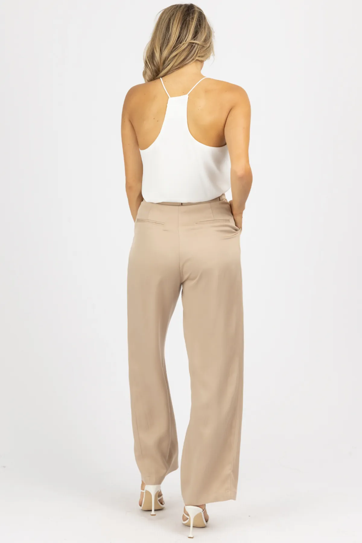KHAKI PLEATED WOVEN PANTS