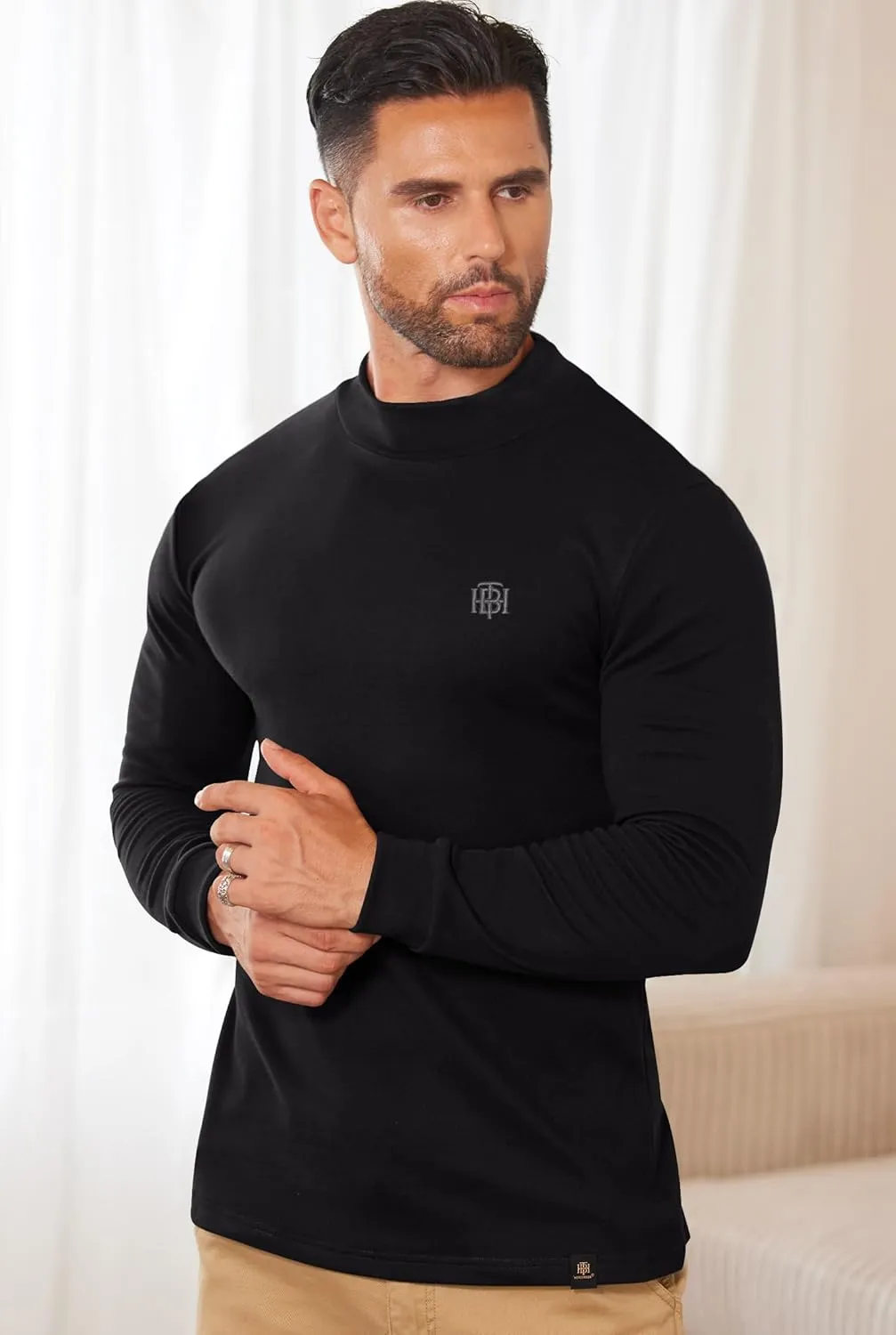 Mens Long Sleeve Thermal Shirts Mock Neck Stretchy Classic Pullover (S-XXL)
