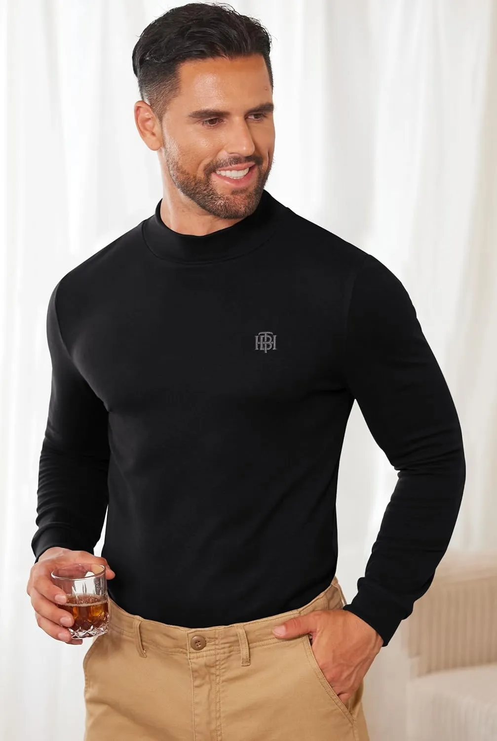 Mens Long Sleeve Thermal Shirts Mock Neck Stretchy Classic Pullover (S-XXL)