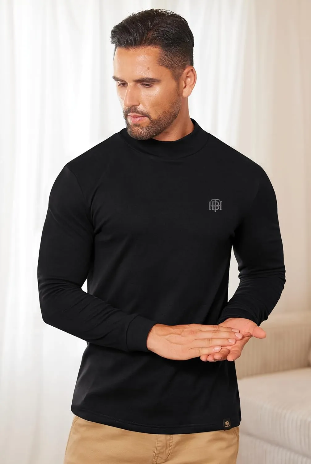 Mens Long Sleeve Thermal Shirts Mock Neck Stretchy Classic Pullover (S-XXL)