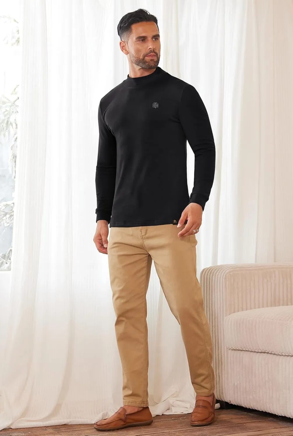 Mens Long Sleeve Thermal Shirts Mock Neck Stretchy Classic Pullover (S-XXL)