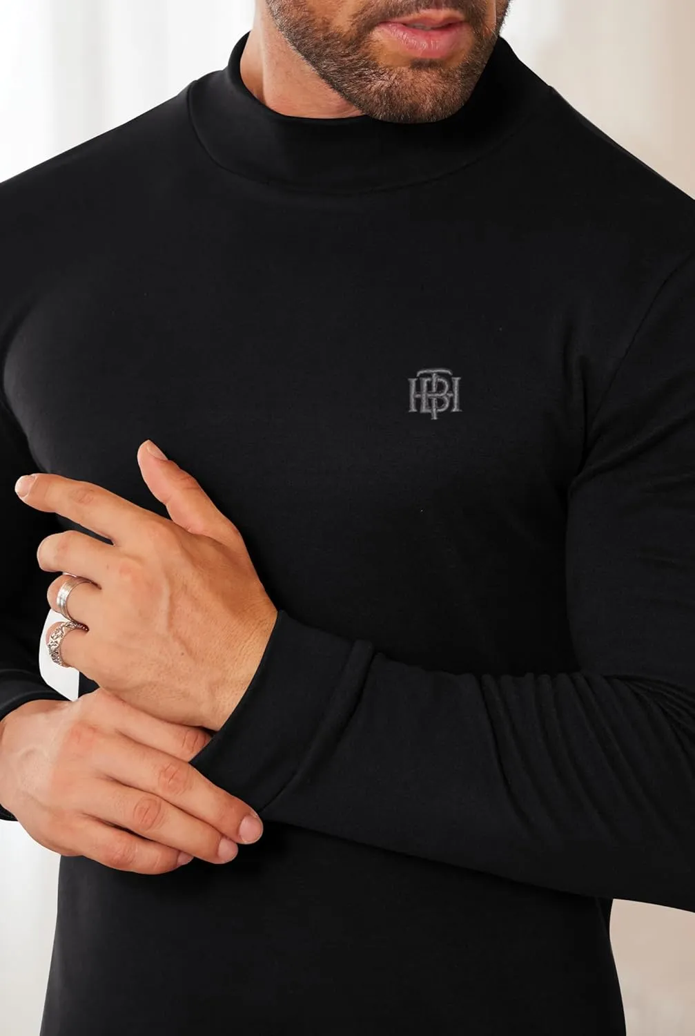 Mens Long Sleeve Thermal Shirts Mock Neck Stretchy Classic Pullover (S-XXL)